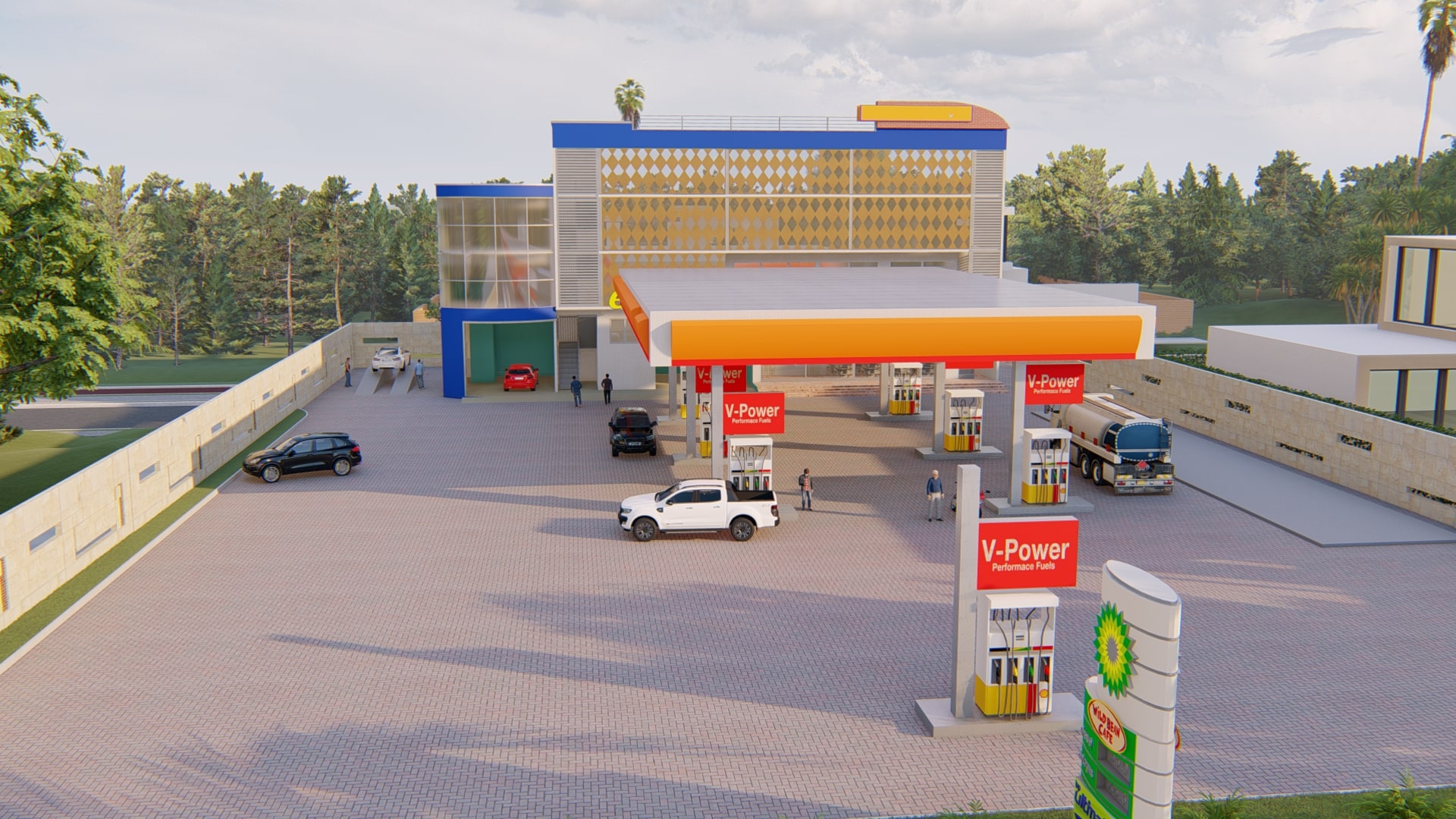 luxury fuel station design with modern facilities