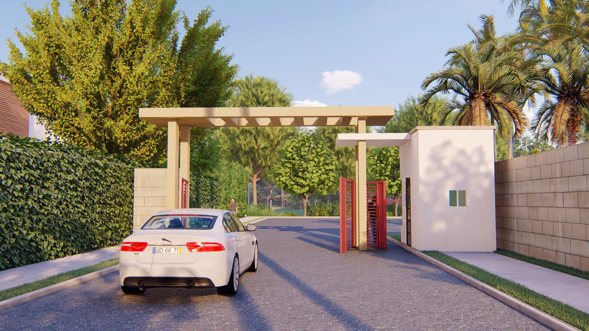 residential estate entrance gate with modern fencing