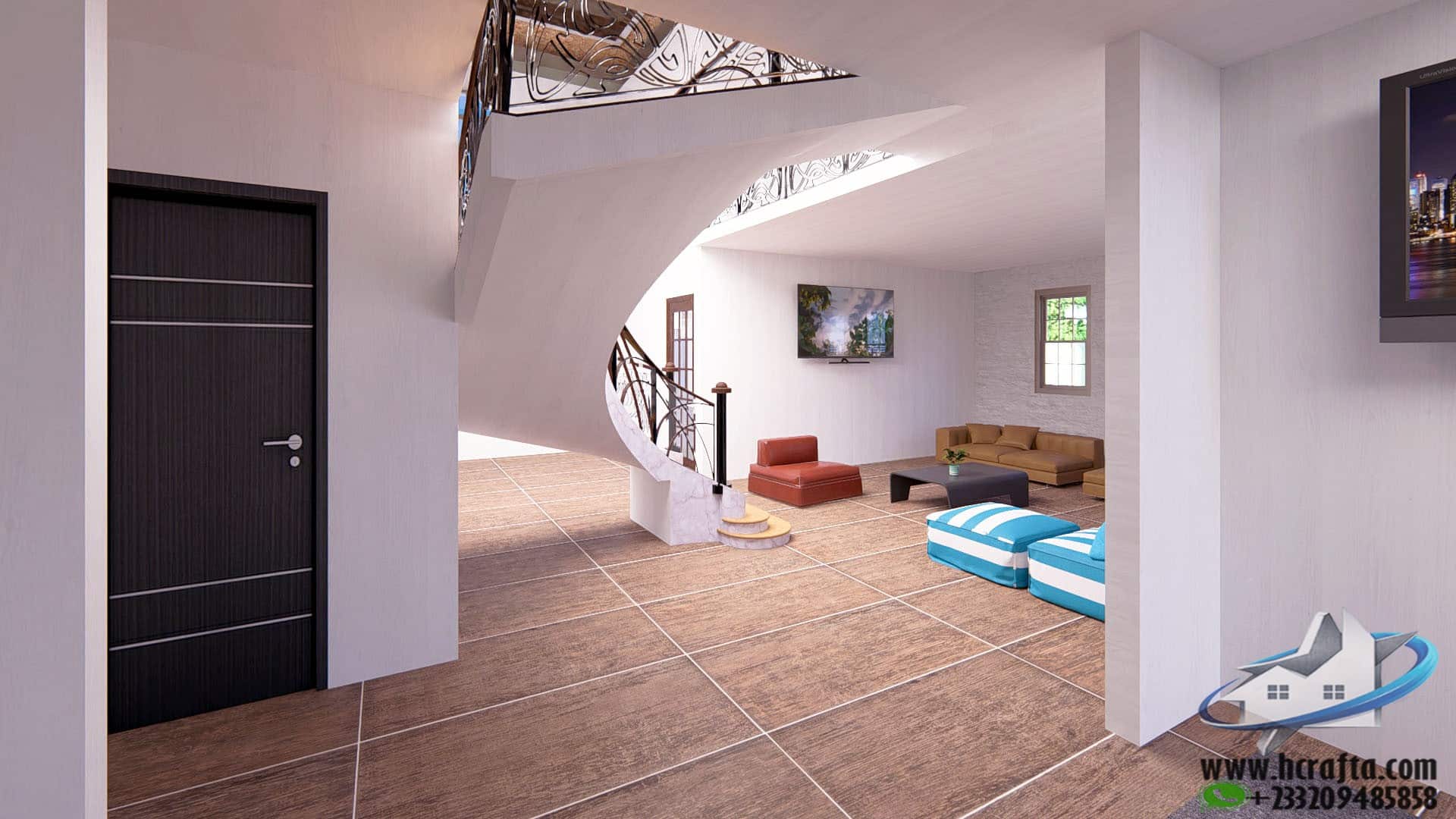 modern living area interior design with open layout