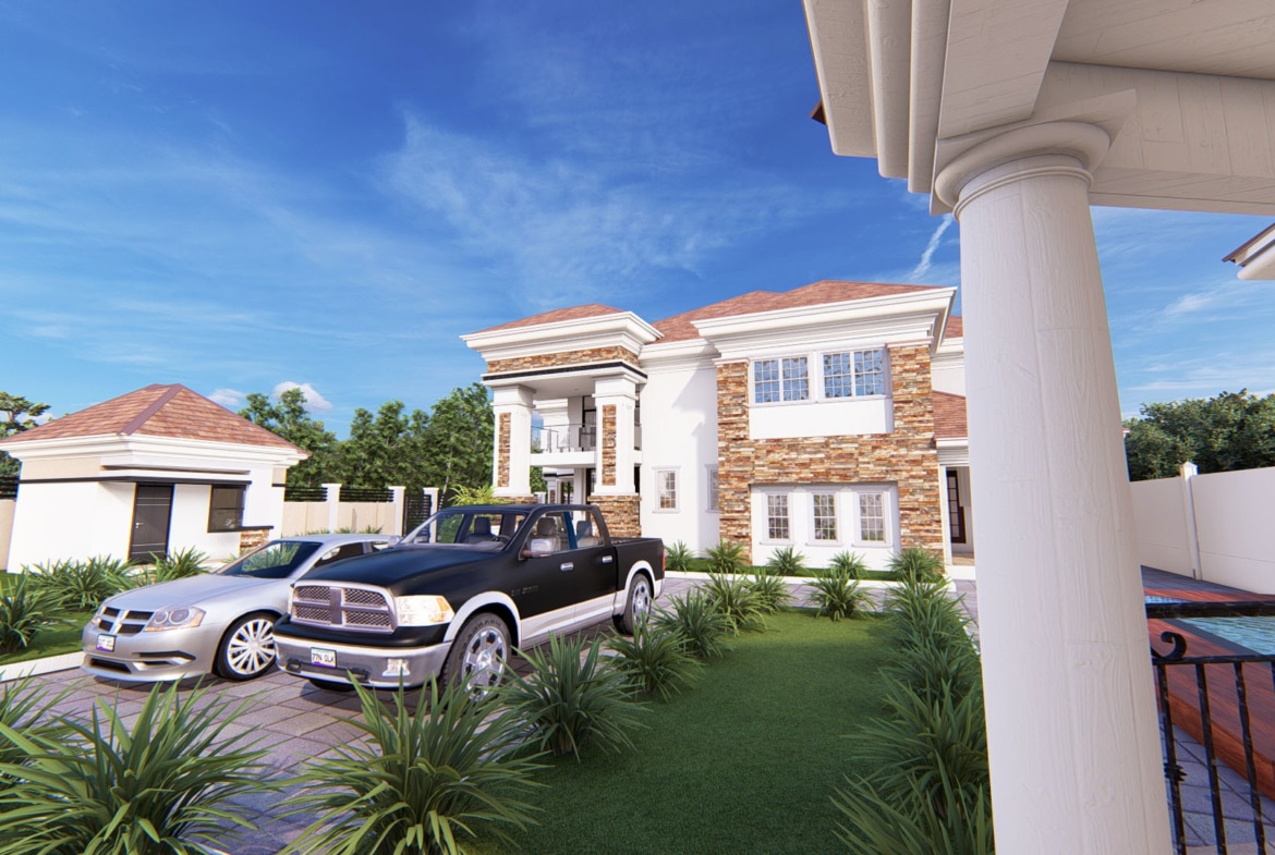 modern residential landscape design with garden pathway