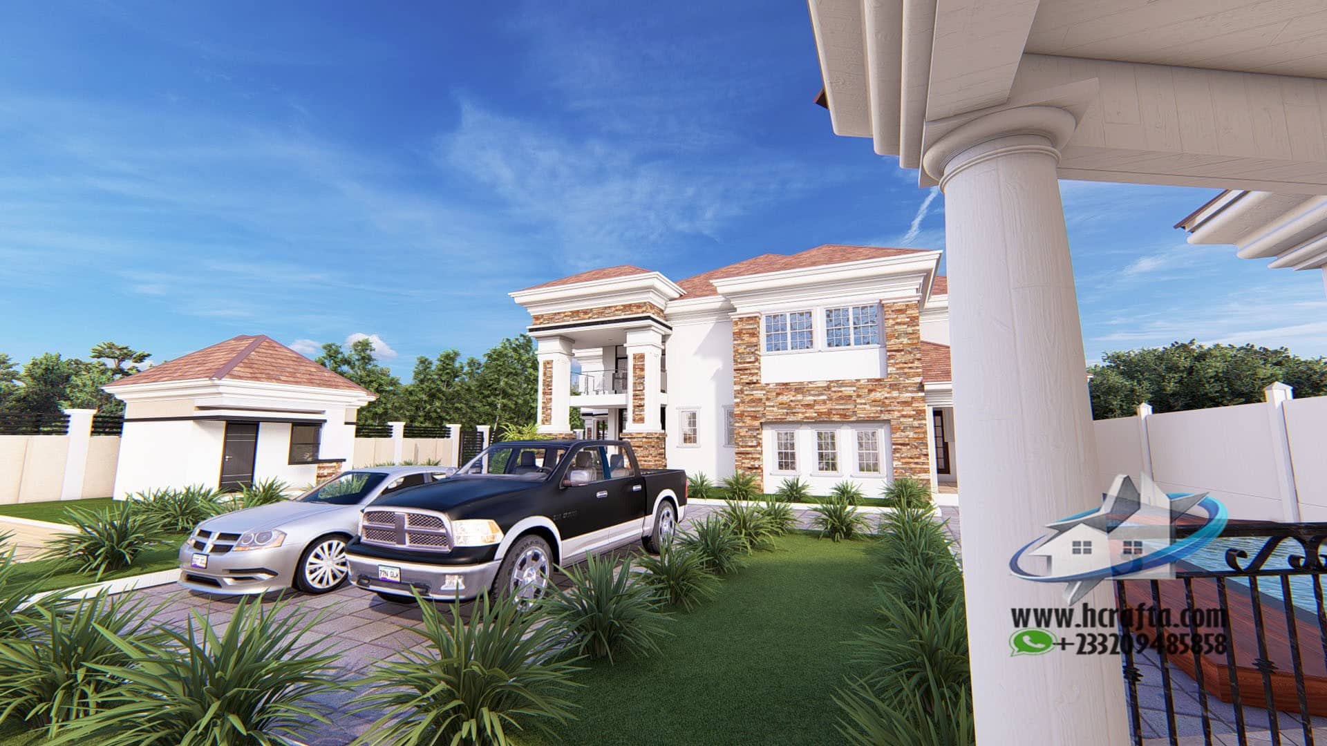modern residential landscape design with garden pathway