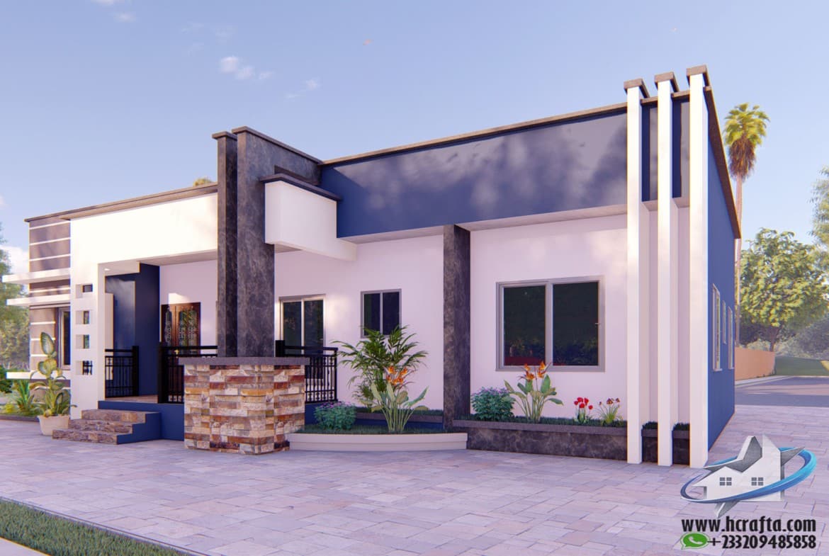 modern 4 bedroom house plan with secret roofing