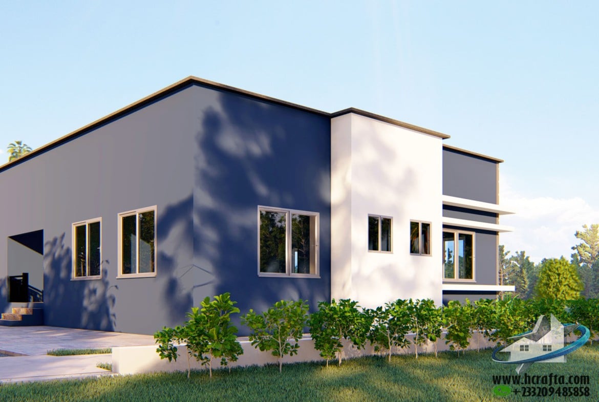 modern secret roofing house with landscaped compound