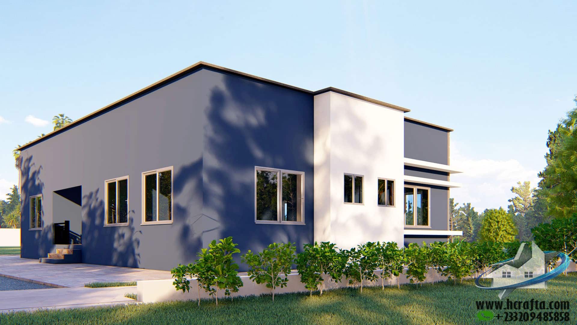 modern secret roofing house with landscaped compound