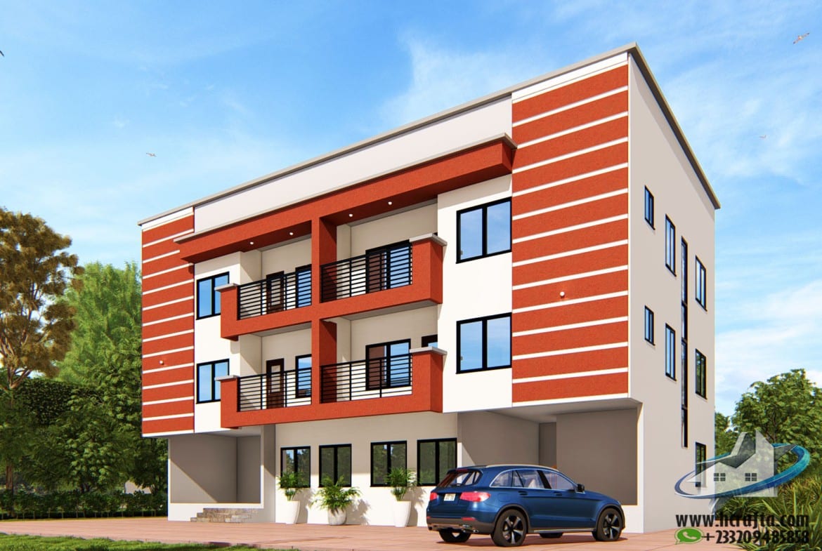 Three-storey apartment building design with modern architecture