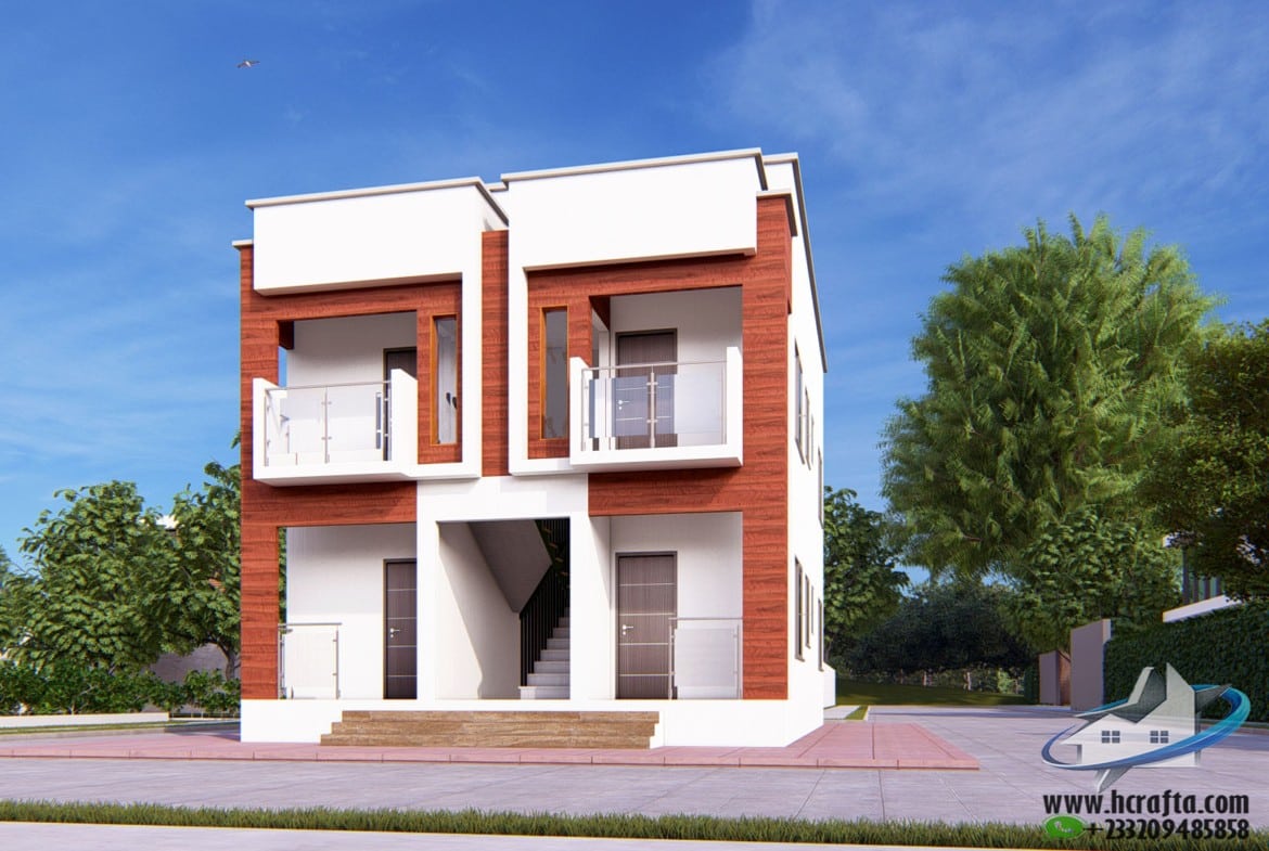 1 bedroom semi detached apartment front view design
