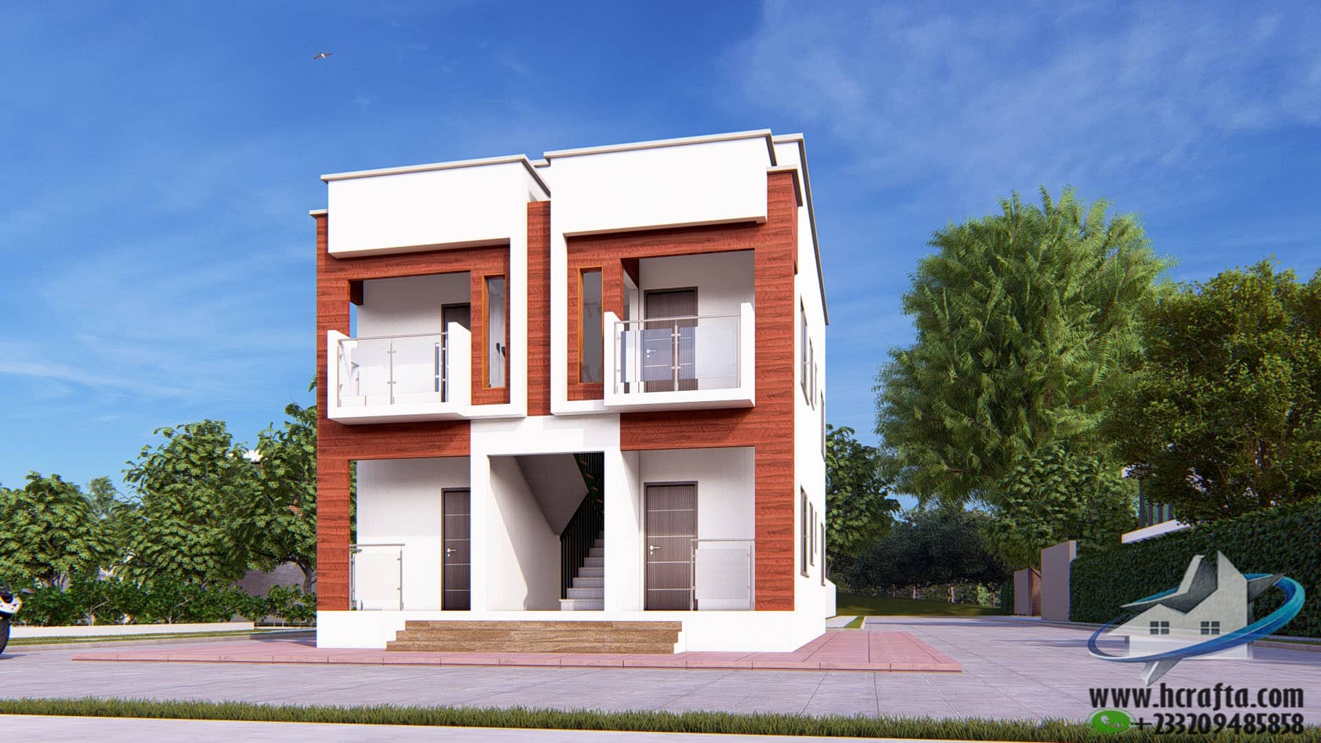 1 bedroom semi detached apartment front view design