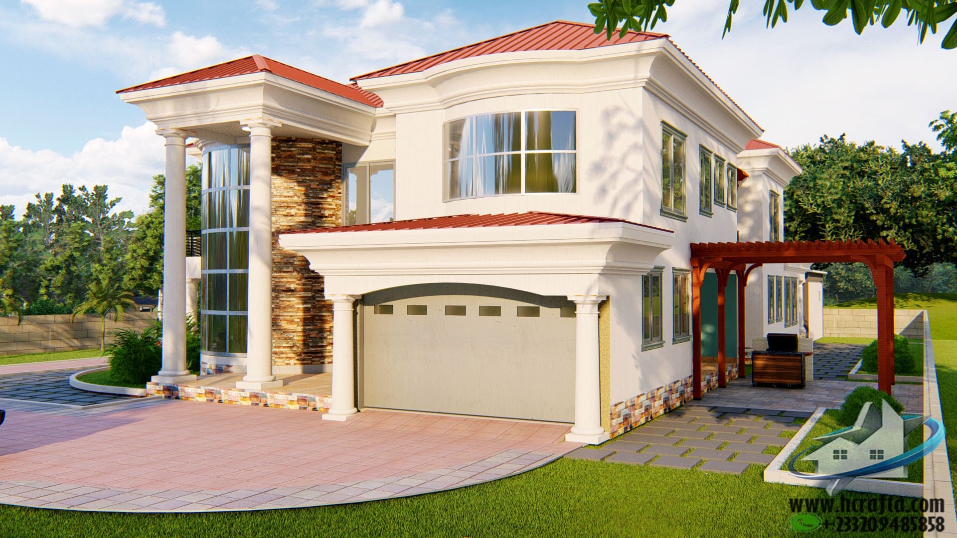 residential landscape design with outdoor seating area