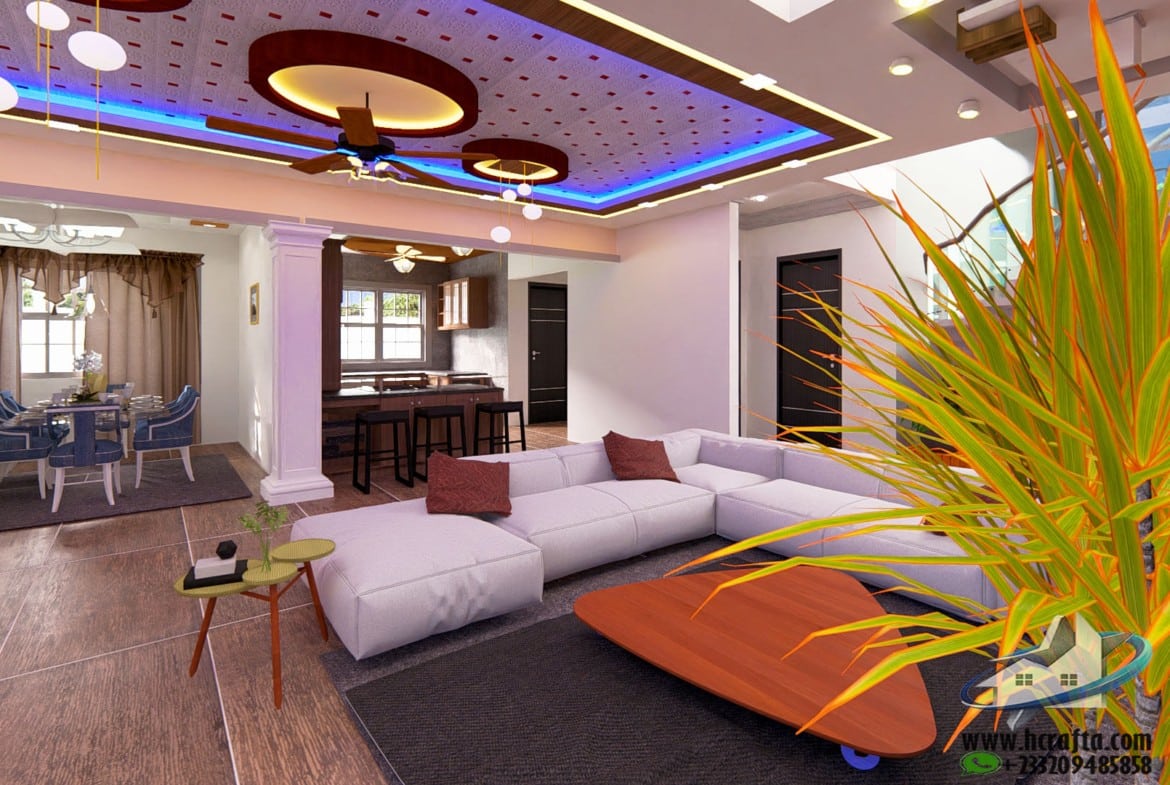 contemporary open concept dining and living area design