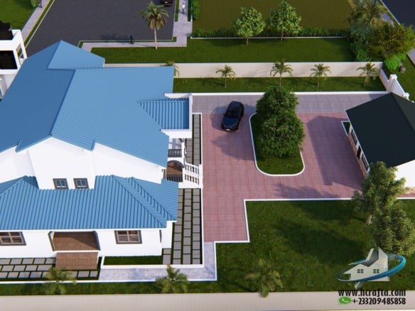 modern Ghana landscape design with lawn and plants