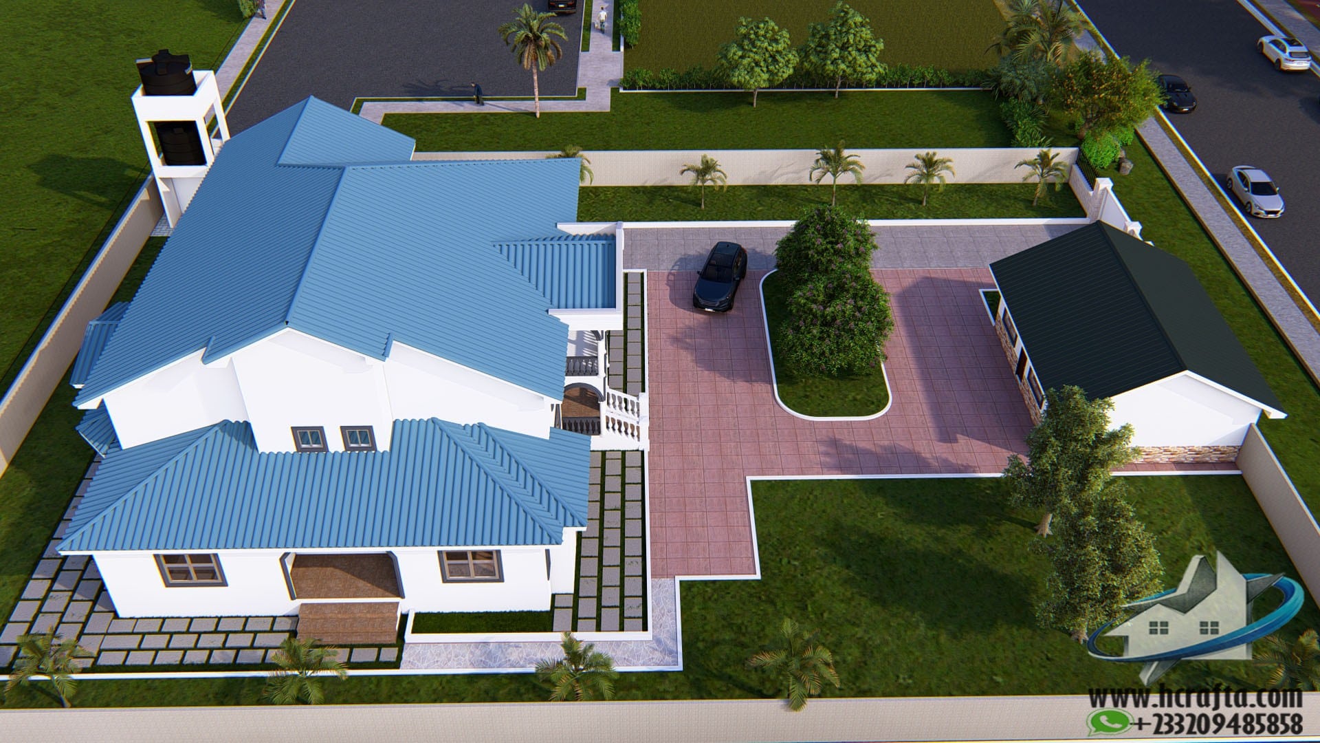 modern Ghana landscape design with lawn and plants