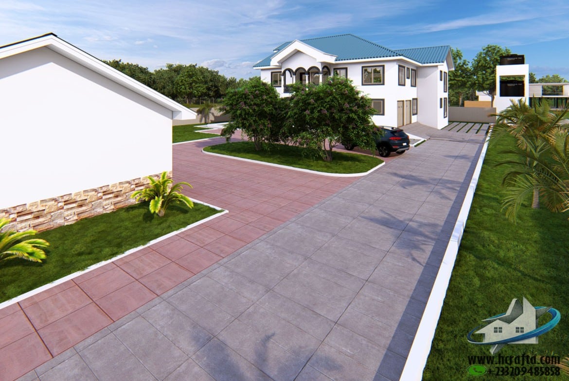 landscape design in Ghana with garden pathway