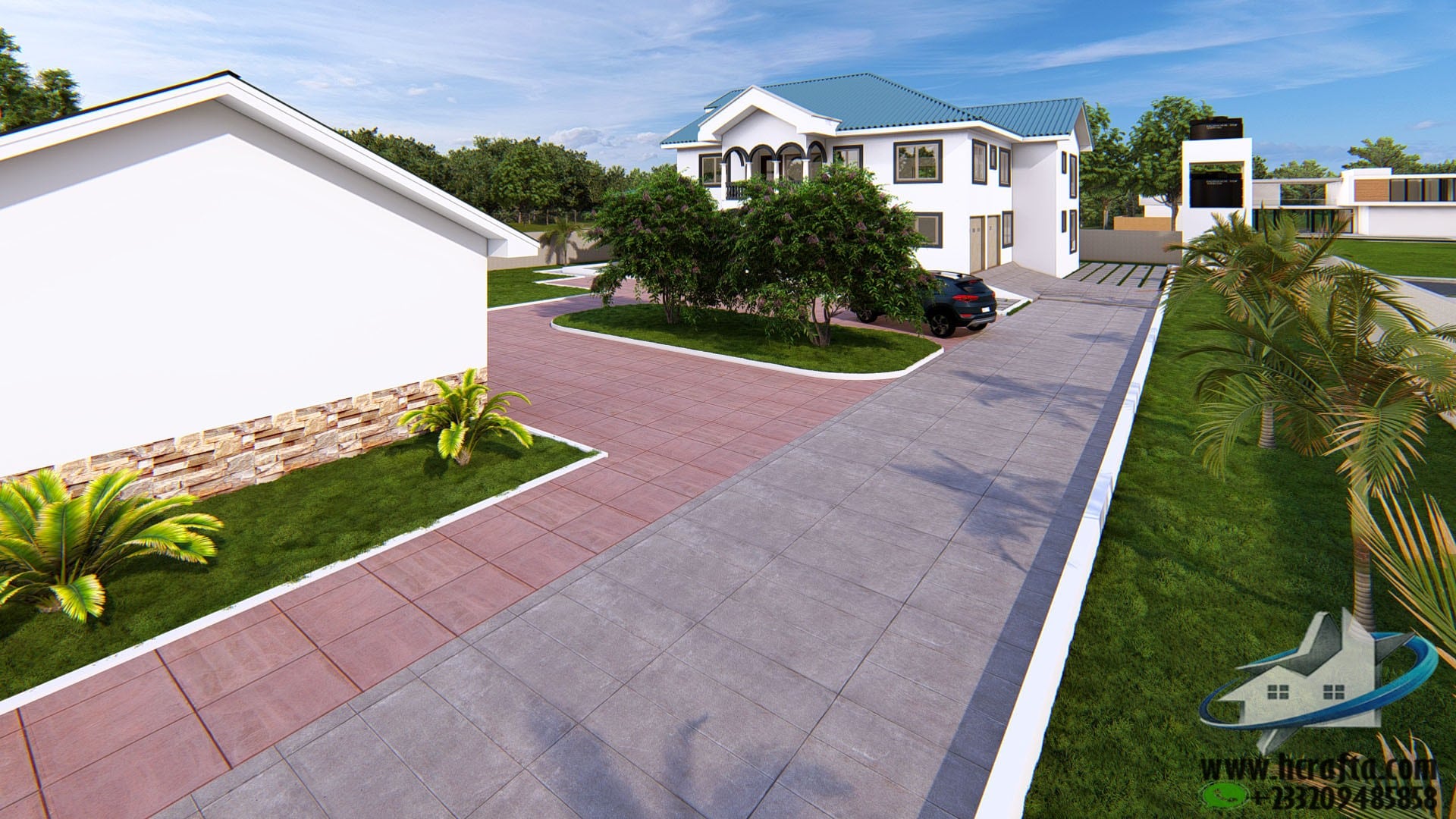 landscape design in Ghana with garden pathway