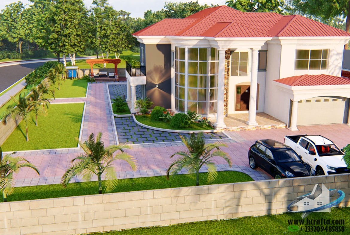 modern residential landscape design with garden pathway