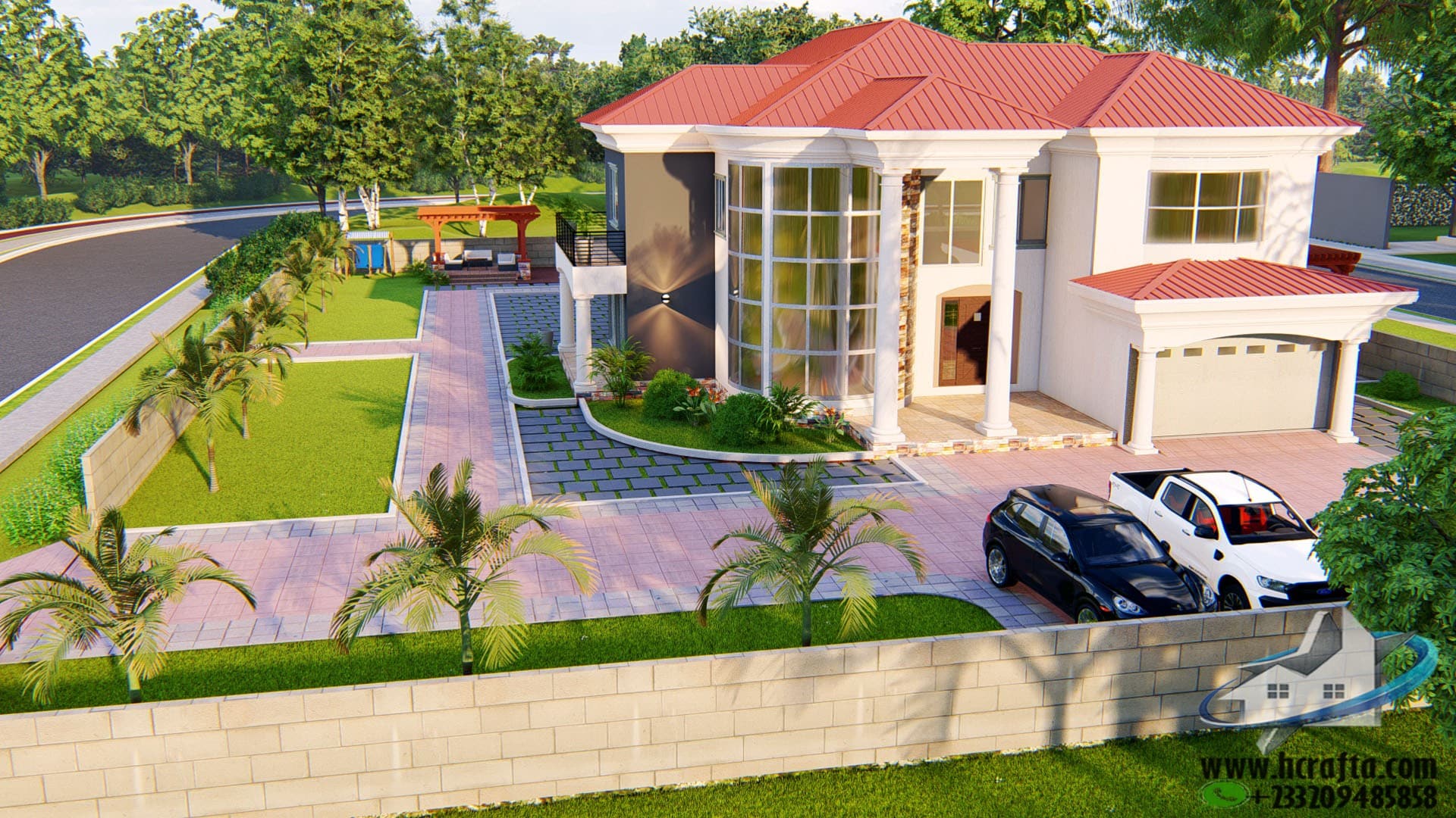 modern residential landscape design with garden pathway