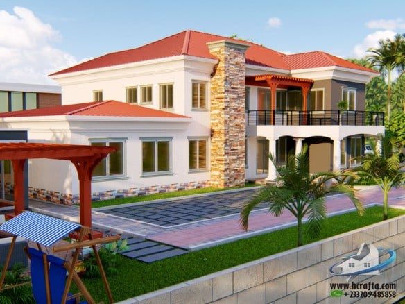 modern residential landscaping with lawn and plants