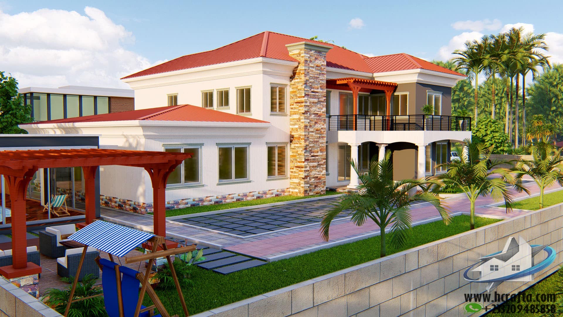modern residential landscaping with lawn and plants