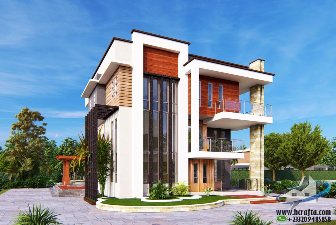 modern luxury 7 bedroom mansion 3D front view