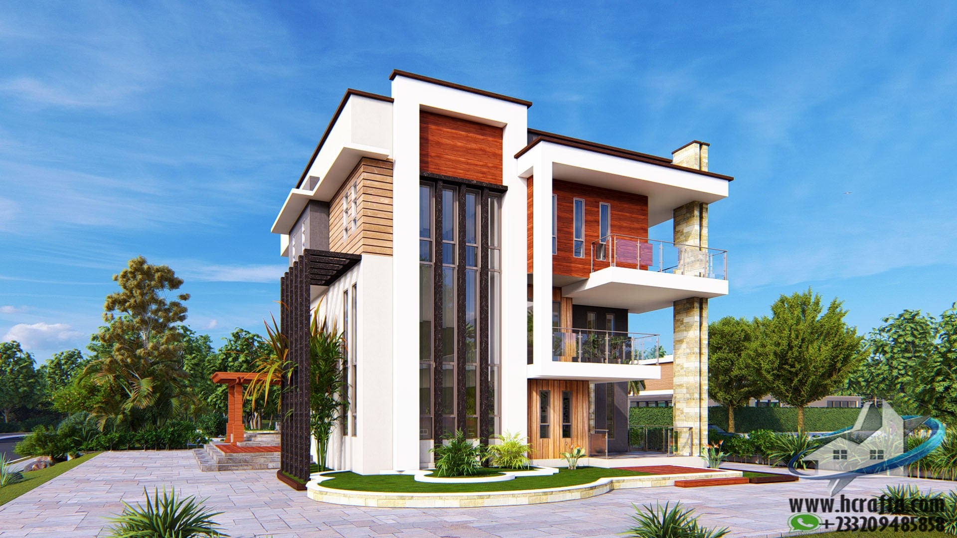 modern luxury 7 bedroom mansion 3D front view