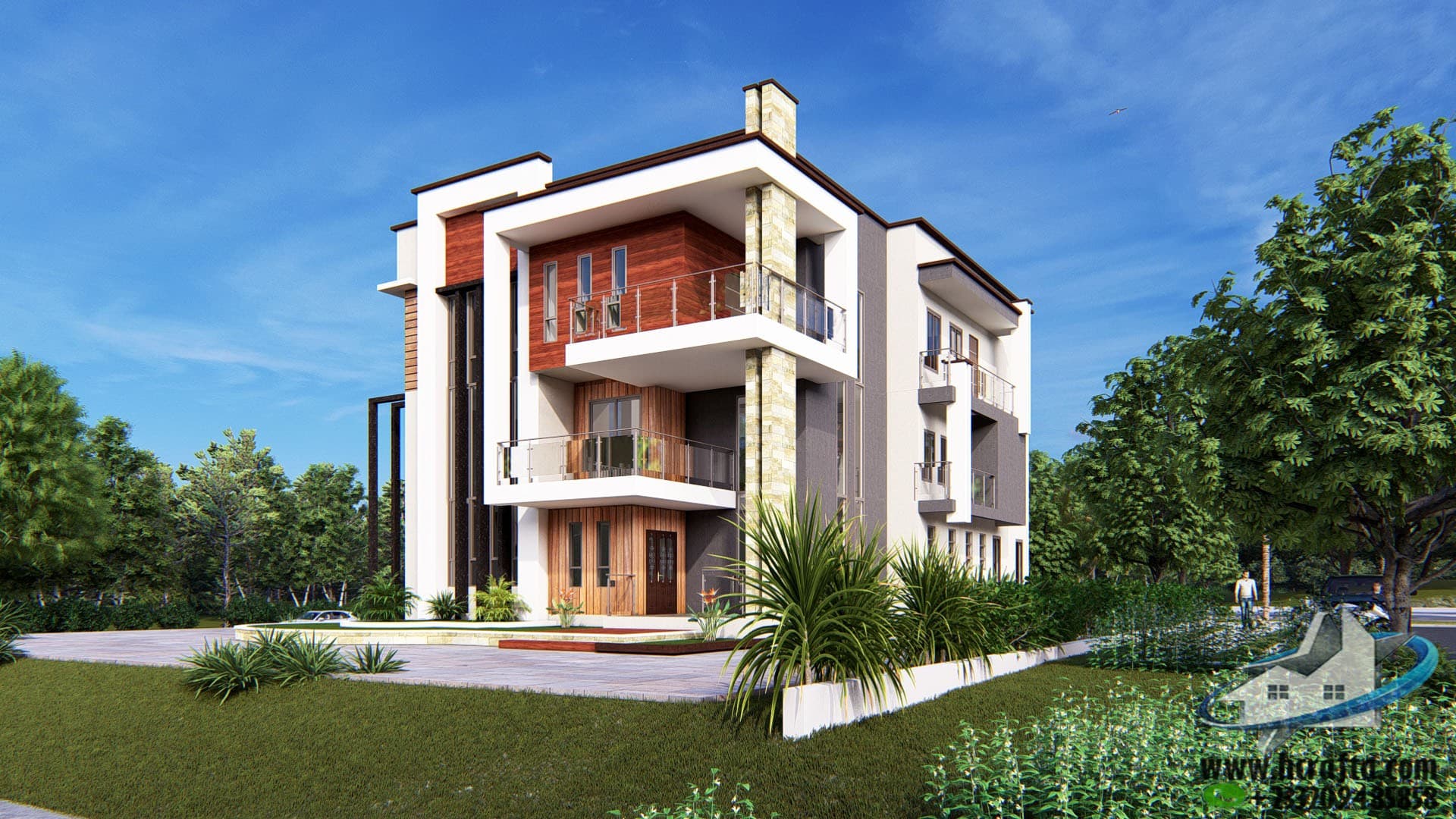 luxury 7 bedroom house design 3D exterior rendering