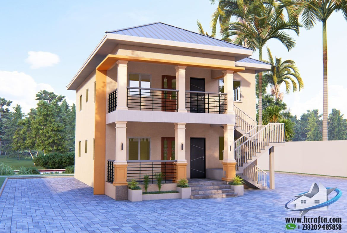Outdoor compound layout for a 2 bedroom flat on half plot