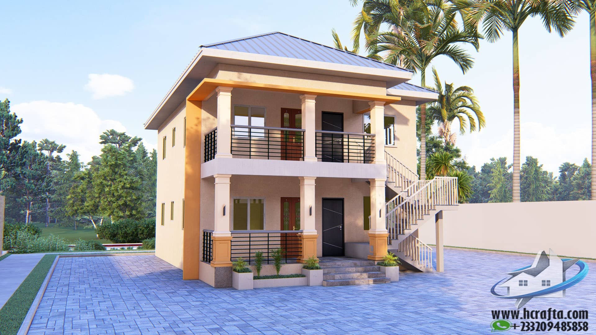 Outdoor compound layout for a 2 bedroom flat on half plot