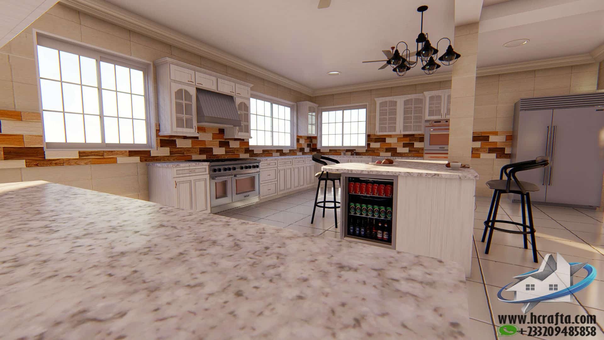 modern 3D kitchen design with luxury cabinets
