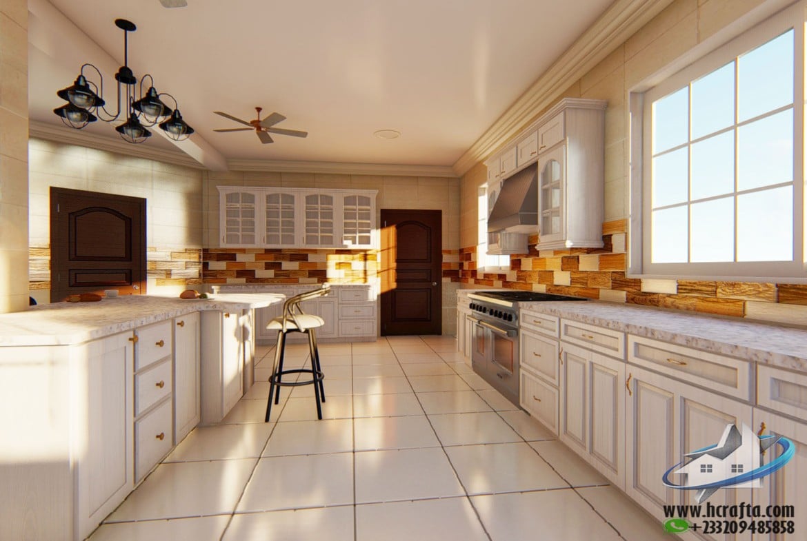contemporary 3D kitchen design with marble countertop
