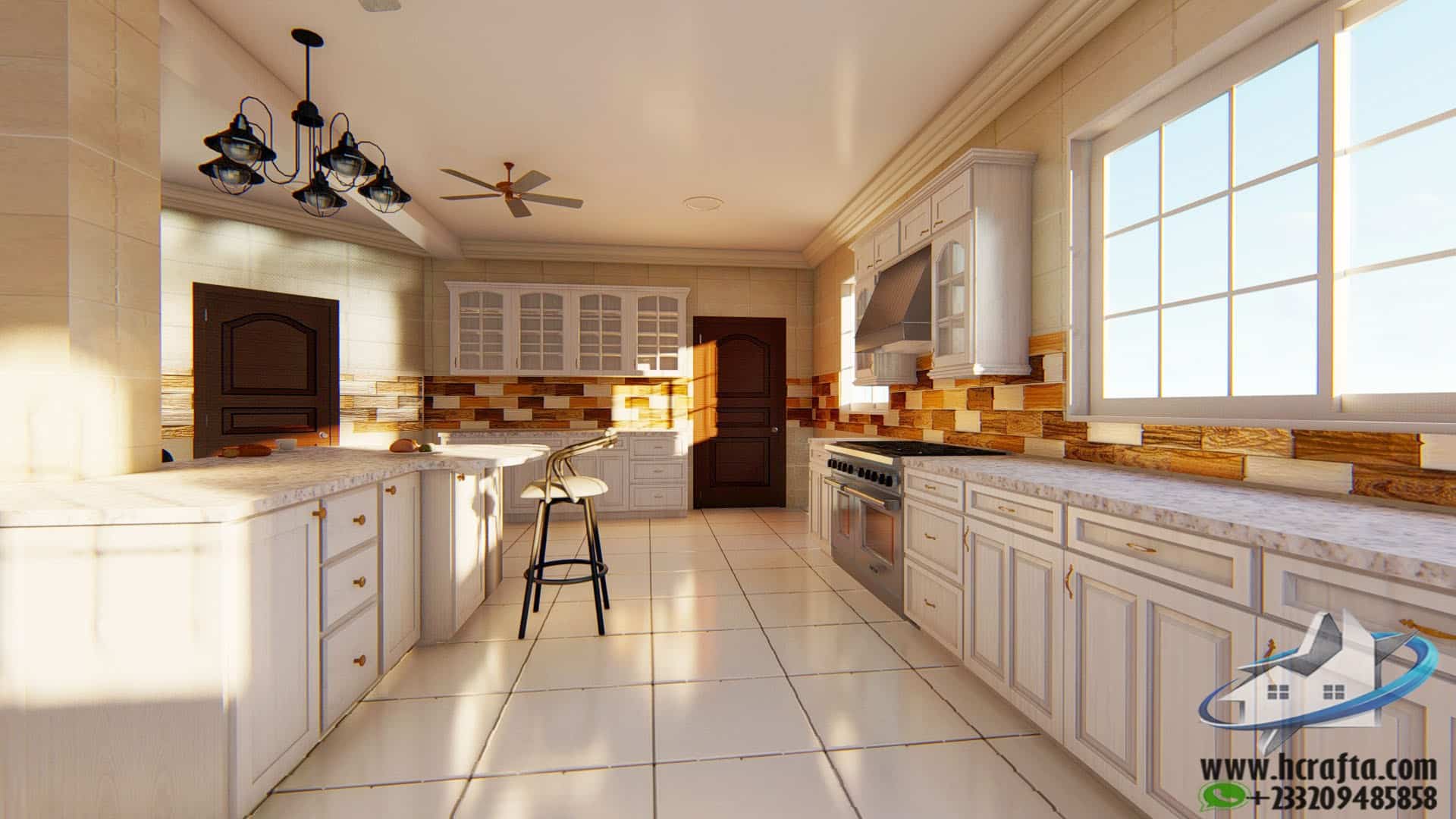 contemporary 3D kitchen design with marble countertop