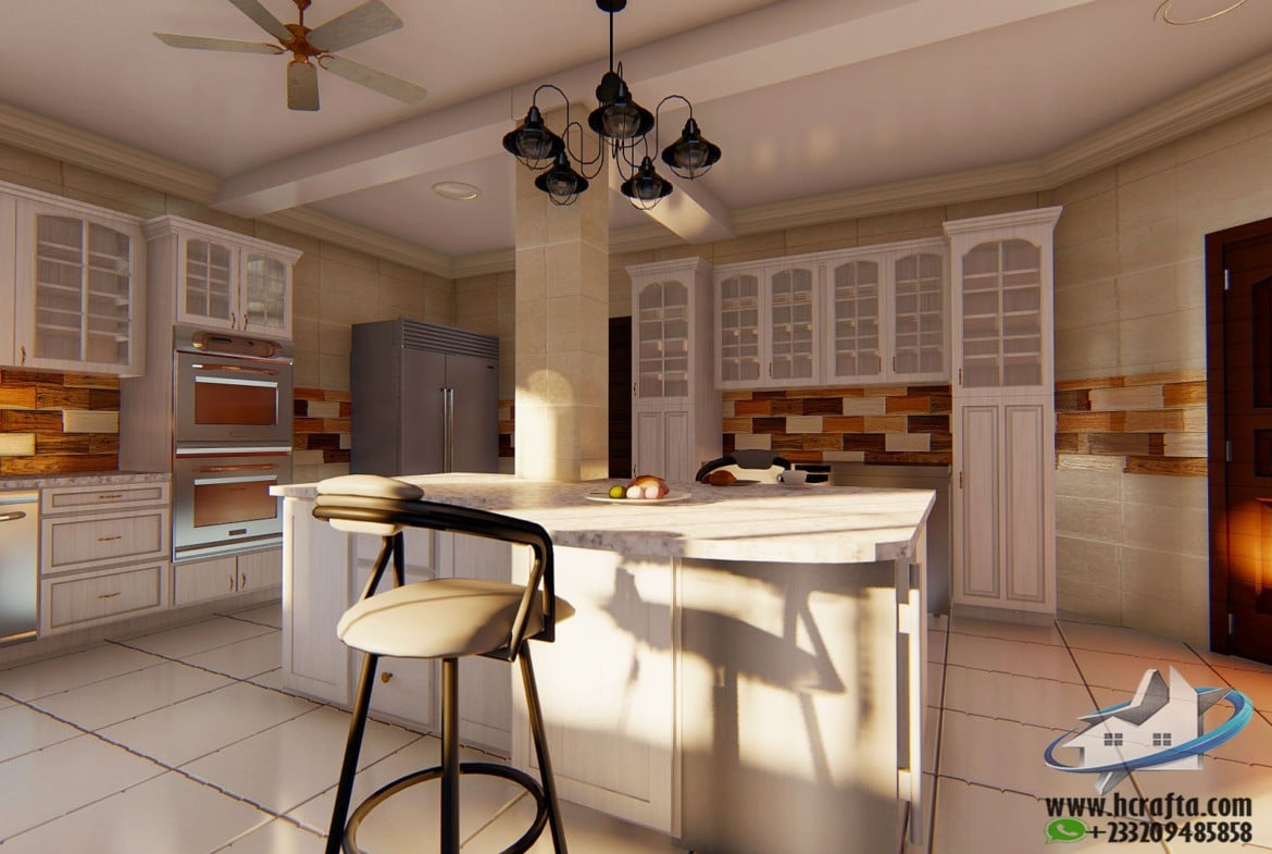 modern 3D kitchen design with island counter