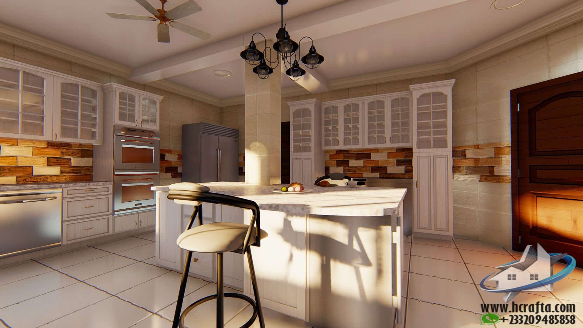 modern 3D kitchen design with island counter