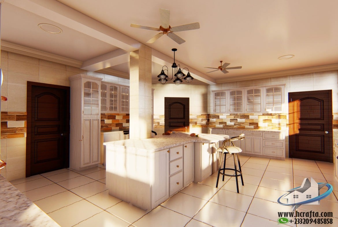 luxury 3D kitchen rendering modern interior design