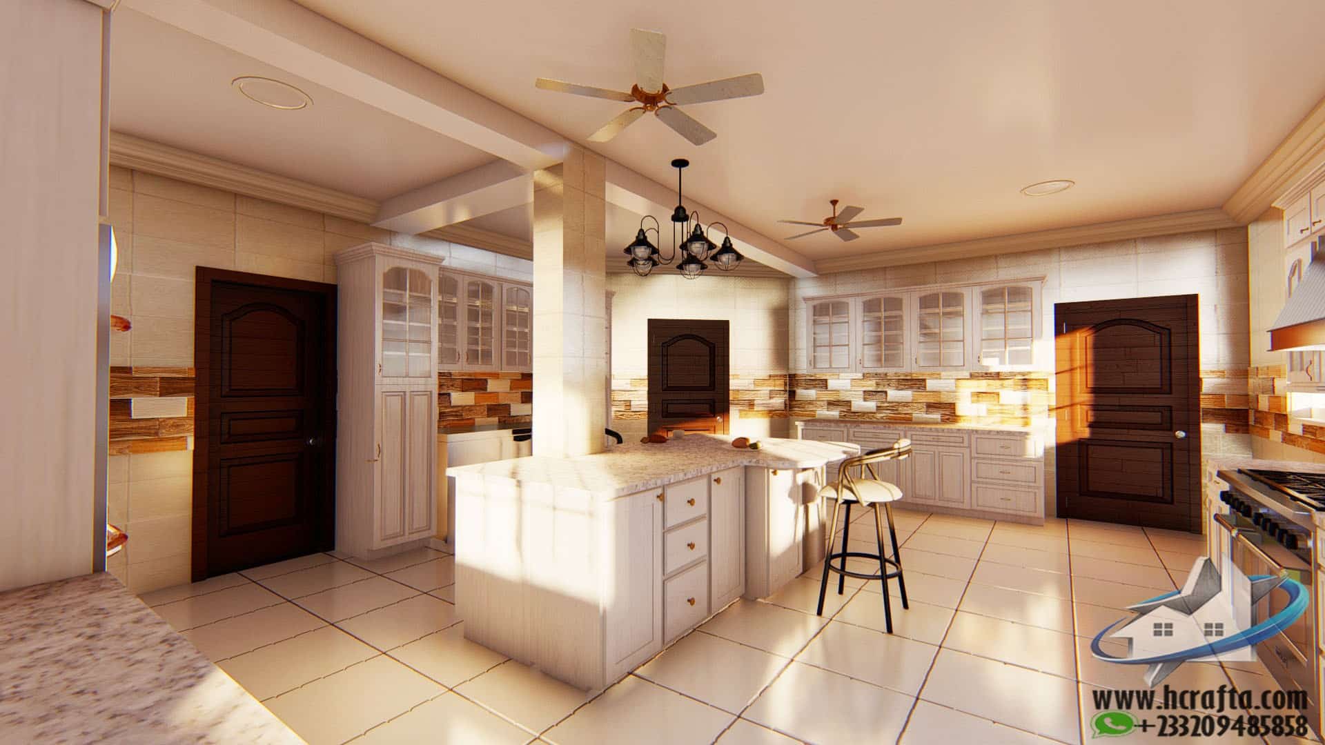 luxury 3D kitchen rendering modern interior design