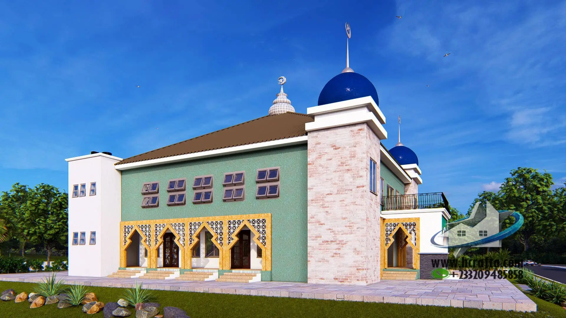 Islamic worship center design with dome architecture