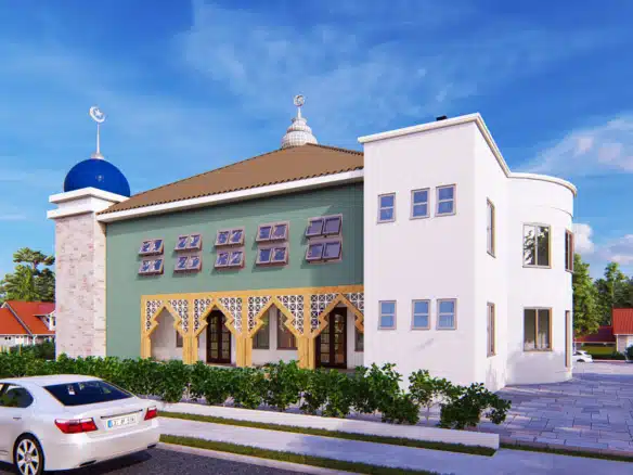 Modern Islamic mosque design in Ghana with intricate architecture