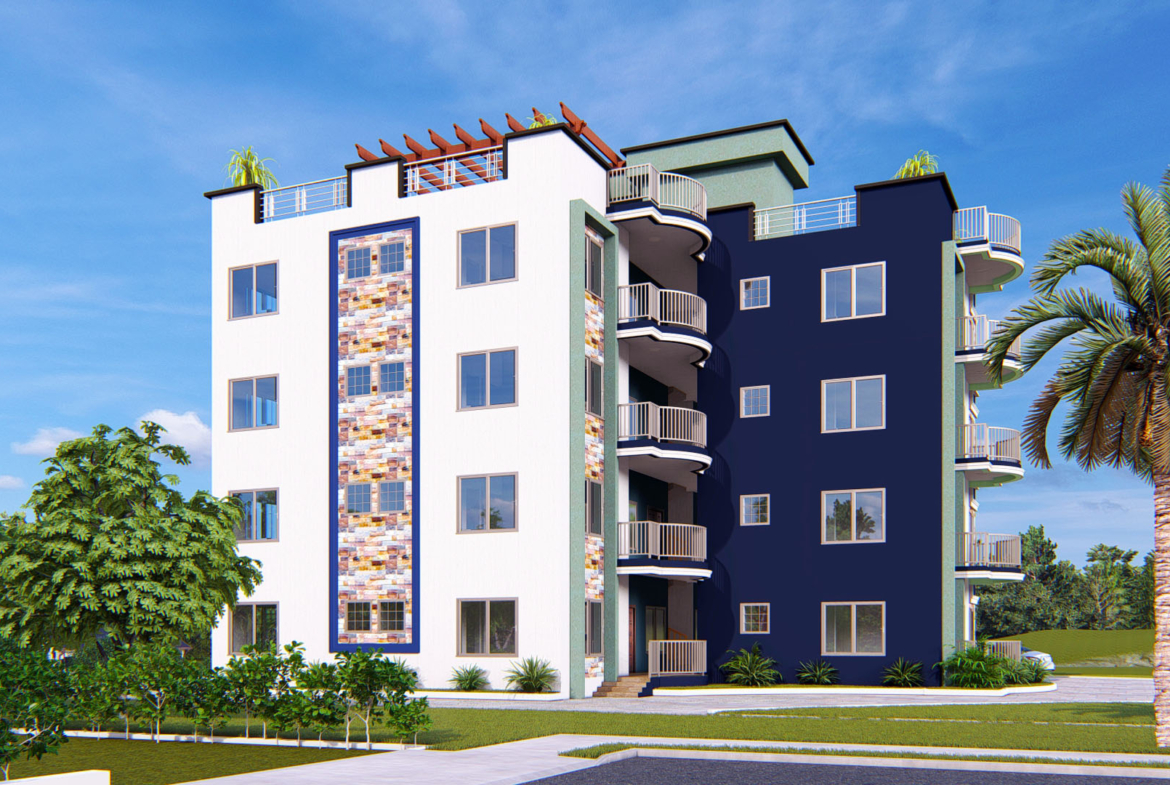 Modern apartment building design Ghana with vibrant exterior