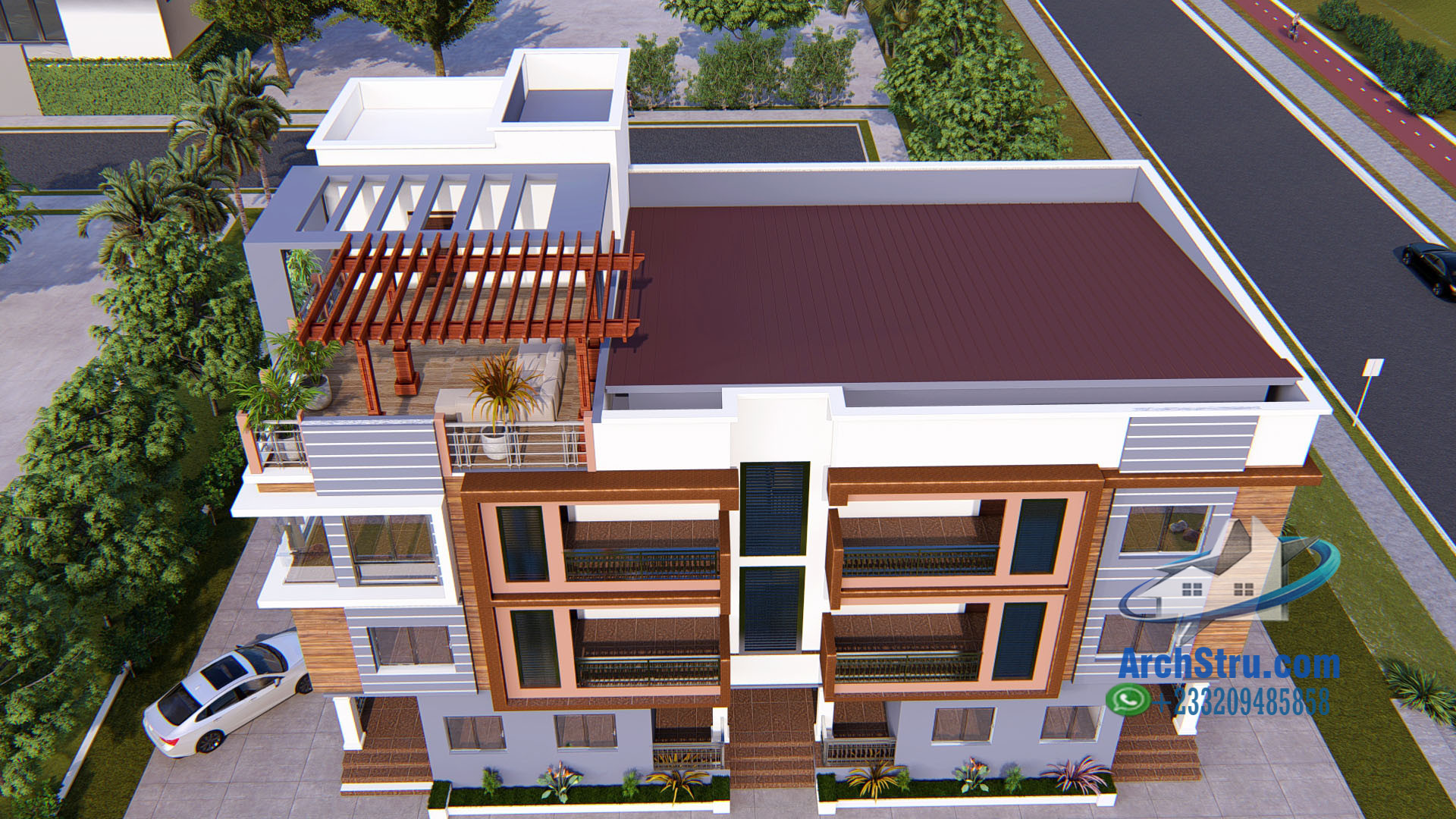 Modern apartment design in Gha with rooftop terrace and parking