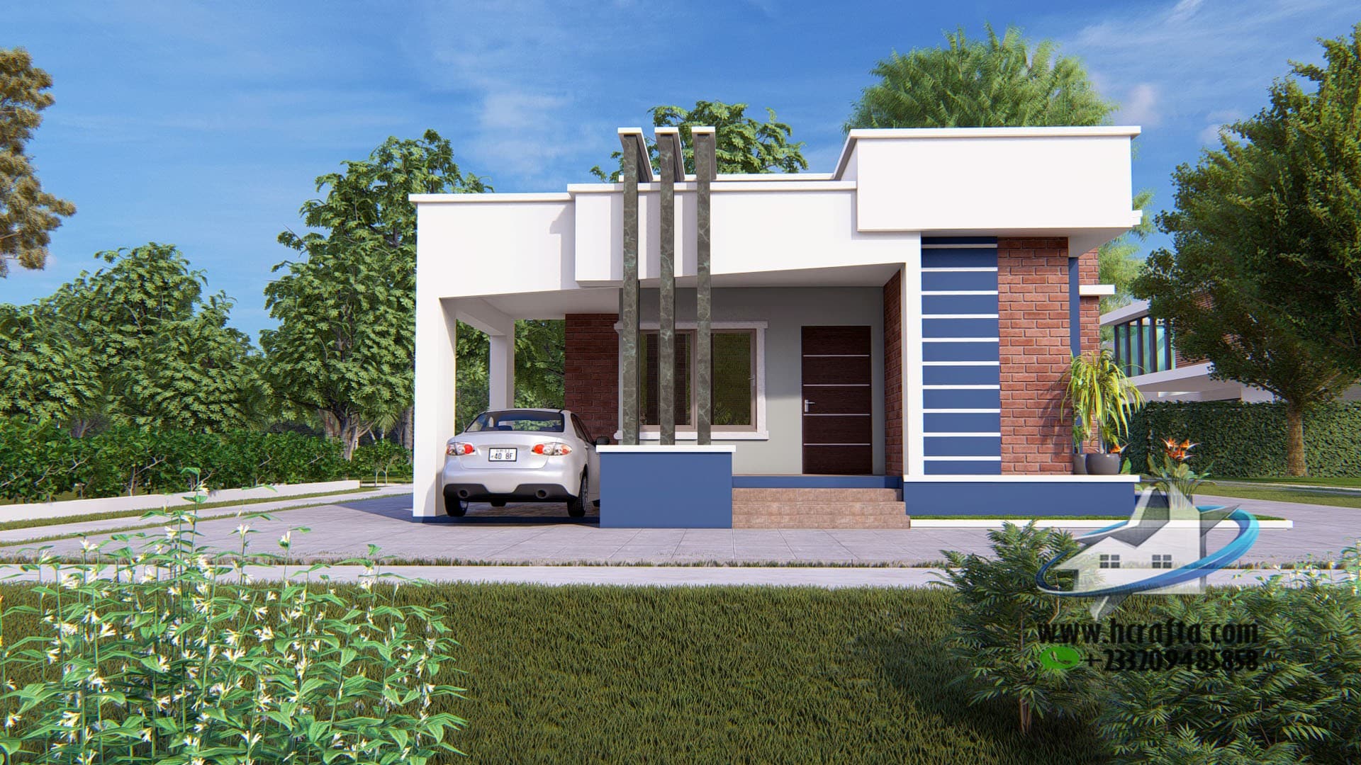 modern-2-bedroom-bungalow-ghana modern 2 bedroom bungalow with car porch Ghana
